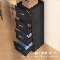 HOMCOM Gaveteiro de Secretária com 4 Gavetas Fechaduras e Barras Ajustáveis para Arquivo A4 e Letter 40x42x130,8 cm Preto(m-4)