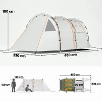 Outsunny Campingzelt für 3 Pers., abdunkelbare Fenster, wasserdicht, 180H x 460L x 230B cm, Khaki/Orange(m-3)