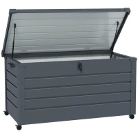 Outsunny Outdoor Aufbewahrungsbox, Gartenbox, Kissenbox, wetterbeständig, 4 Rollen, 100 x 62 x 65 cm, Dunkelgrau(m-1)