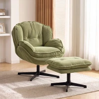 HOMCOM Armchair with Adjustable Footstool, 360° Swivel Chenille Cloud Accent Chair with Thick Cushion, Steel Base, Green(m-2)