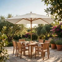 Outsunny Parasol Droit parasol de jardin rectangulaire Bois Polyester Haute densité 3 x 2 m crème(m-9)