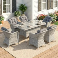 Outsunny Seven-Piece Rattan Dining Set - Light Grey(m-10)