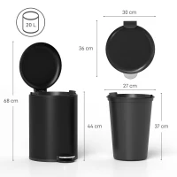 HOMCOM 20-liter keukenafvalbak, vingerafdrukbestendige metalen afvalbak met soft-close deksel, voetpedaal en uitneembare binnenemmer, zwart(m-3)