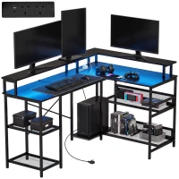 HOMCOM L Shaped Gaming Desk with LED Lights and Power Outlets, 150cm Corner Computer Desk for Small Space, Black(m-15)