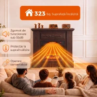 HOMCOM Șemineu Electric cu Efect Flacără Realistă, Telecomandă, Timer, Termostat, 1800W, 80,7x22,5x76,5 cm, Maro(m-6)