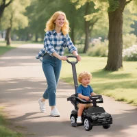 AIYAPLAY 2 in 1 Baby Ride on Push Car Mercedes-Benz C-Class Licensed Walker Foot to Floor Push-Along with Removable Handle, Black(m-10)