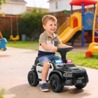 AIYAPLAY Coche Correpasillos de Policía para Niños de 18-36 Meses con Luz Música y Espacio de Almacenaje 65x29,5x36 cm Negro(m-9)