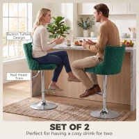HOMCOM Bar Stools Set of 2, Modern Swivel & Adjustable Velvet Barstools with Button-Tufted Back, Footrest for Home Bar, Green(m-4)
