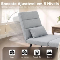 HOMCOM Cadeirão-Cama Dobrável 3 em 1 em Tecido Tipo Linho com Encosto Ajustável e Almofada com Capa Lavável 67x73x96 cm Cinza-Claro(m-5)
