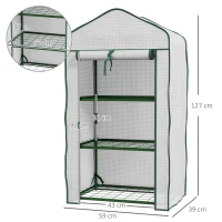 Outsunny Mini Serra da Giardino con Copertura in PE, 3 Ripiani e Porta Avvolgibile, 59x39x127cm, Bianco(m-3)
