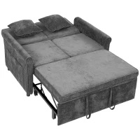 HOMCOM Sofá Cama 2 Plazas 3 en 1 con Respaldo Ajustable 5 Niveles Bolsillos Laterales 2 Almohadas para Sala de Estar Gris(m-1)