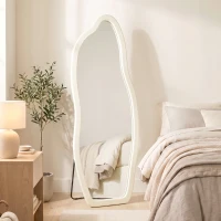 HOMCOM Espelho de Corpo Inteiro 160x60 cm de Pé ou Parede com Moldura Arqueada Aveludada Creme(m-4)