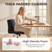 HOMCOM Armless Office Chair, Cross Legged Linen Computer Desk Vanity Chair with Wide Seat, Rocking Function, Black(m-5)
