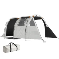 Outsunny Campingzelt für 3 Pers., abdunkelbare Fenster, wasserdicht, 180H x 460L x 230B cm, Khaki/Orange(m-12)