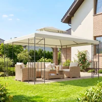 Outsunny Cenador de Jardín 3x4m Pabellón para Exterior con Doble Techo de Ventilación y 4 columnas de acero Estable para Fiestas Eventos Patio Crema(m-2)