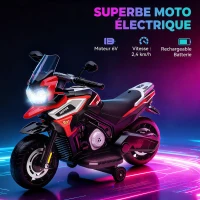 AIYAPLAY Moto Électrique Enfants 6 V, Voiture Électrique Enfants avec Roues d'Entraînement, Musique, Effets Lumineux, Rouge(m-4)