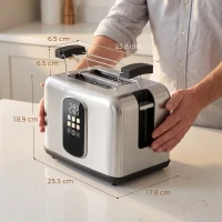 HOMCOM 2 Slice Smart Toaster with Touch Screen & LED Countdown, Toaster with Warming Rack, 6 Browning Levels, Memory Function(m-3)
