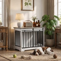 PawHut 80 cm Dog Crate Furniture with Sliding Barn Door for Medium Dogs, White(m-14)