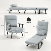 HOMCOM Cadeirão-Cama Dobrável 3 em 1 em Tecido Tipo Linho com Encosto Ajustável e Almofada com Capa Lavável 67x73x96 cm Cinza-Claro(m-3)