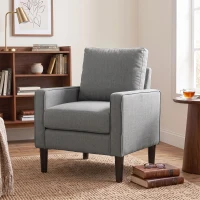 HOMCOM Accent Chair, Removable Pillow Linen Armchair with Comfy Spring Cushion for Living Room, Bedroom, Study, Dark Grey(m-14)