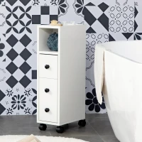 Kleankin Armário de Casa de Banho Móvel Auxiliar para Espaço Reduzido com Rodas Prateleiras Abertas Armário e Gaveta 18x30x68,5cm Branco(m-7)