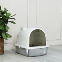 PawHut Lettiera Gatto Chiusa L in Acciaio Inox con Maniglia, Paletta, Pacchetto Deodorante, Antiperdita, Bianco(m-9)