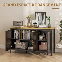 HOMCOM Buffet meuble de rangement avec 3 portes 2 étagères réglables plateau aspect bois clair 120 x 40 x 70 cm noir(m-4)