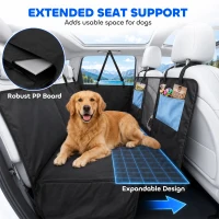 PawHut Dog Car Seat Cover, Waterproof Dog Travel Hammock w/ Non-Slip & Anti-Scratch Surface, Mesh Window and Pockets, Blue(m-4)