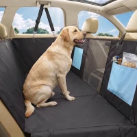 PawHut Dog Car Seat Cover, Waterproof Dog Travel Hammock w/ Non-Slip & Anti-Scratch Surface, Mesh Window and Pockets, Blue(m-8)