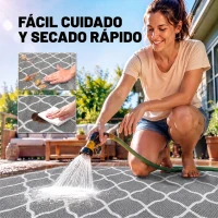 Outsunny Alfombra Exterior Reversible 182x274 cm de Plástico Impermeable para Terraza Patio Camping Playa Gris y Blanco(m-5)
