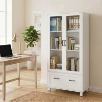 HOMCOM Arquivador com Portas de Vidro e Gaveta, Armário de Escritório com Barras Ajustáveis para Arquivo, 75x40x141 cm, Branco(m-2)