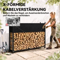 Outsunny Kaminholzregal 202 x 25 x 113 cm Brennholzregal mit 600D-Oxford-Abdeckung Stahlrahmen bis 500 kg Schwarz(m-6)