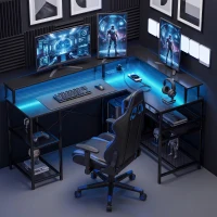 HOMCOM L Shaped Gaming Desk with LED Lights and Power Outlets, 150cm Corner Computer Desk for Small Space, Black(m-2)