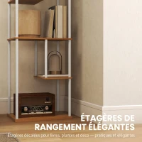 HOMCOM Lampadaire avec étagères, lampadaire sur pied de salon dimmable, télécommande, 40 x 29 x 171 cm, bois naturel(m-6)