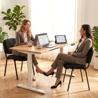 HOMCOM Linen-Look Fabric Reception Chairs, Stackable Meeting Chairs Set of 2 with Backrest, Padded Seat for Office, Black(m-14)