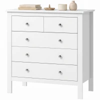HOMCOM 5 Drawer Chest of Drawers, Modern Dresser for Bedroom, Bedside Storage Cabinet, Wide Storage Unit with Glide Runners for Living Room, Hallway, Closet, 79 x 39.5 x 80.5 cm, White(m-9)