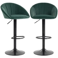HOMCOM Bar Stools Set of 2 Adjustable Swivel Velvet Breakfast Bar Stools with Backrest, Dark Green(m-15)