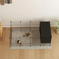 PawHut DIY Small Animal Cage with Elevated Huts, C&C Cage for Guinea Pigs, Hedgehogs, Rabbits, 31 Panels, Black(m-10)