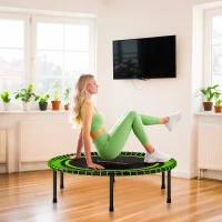 SPORTNOW Cama Elástica Fitness Ø114 cm con Marco de Acero Reforzado para Entrenamiento Piernas Cuerpo Verde y Negro(m-9)