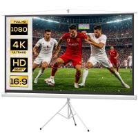 HOMCOM Ecran Proiector Pliabil de 100" Format 16:9 cu Trepied Reglabil, 235,8x8x136 cm, Alb(m-11)