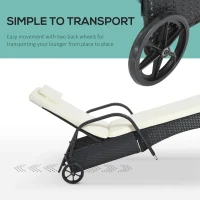 Outsunny Rattan Sun Lounger, Garden Lounger Recliner with Wheels and Adjustable Backrest, Outdoor Reclining Sunbed Garden Chair with Cushion and Headrest for Patio, Beach, Terrace, Black(m-7)