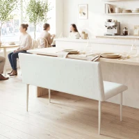 HOMCOM Esszimmerstuhl ohne Armlehnen, Stoff in Leinenoptik, Küchenstuhl mit Rückenlehne und Metallbeinen, für Wohnzimmer, Creme(m-5)
