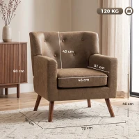 HOMCOM Cadeirão Relax Individual em PU com Almofada de Assento com Molas, Encosto Acolchoado e Pés de Madeira 72x76x80 cm Castanho(m-3)
