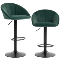 HOMCOM Bar Stools Set of 2 Adjustable Swivel Velvet Breakfast Bar Stools with Backrest, Dark Green(m-1)