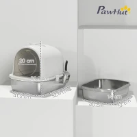 PawHut Lettiera Gatto Chiusa L in Acciaio Inox con Maniglia, Paletta, Pacchetto Deodorante, Antiperdita, Bianco(m-3)