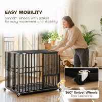 PawHut Heavy Duty Dog Crate, Dog Cage with Wheels for Small Medium Breeds, Metal Pet Kennel with Removable Tray(m-7)
