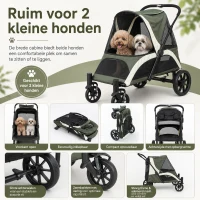 PawHut Opvouwbare Hondenbuggy voor 2 Kleine Honden tot 25 kg Donkergroen(m-4)