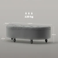 HOMCOM Velvet-Feel Half Circle Storage Ottoman - Dark Grey(m-3)