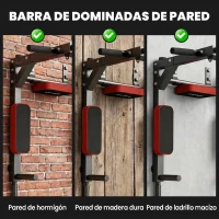 SPORTNOW Barra de Dominadas de Pared 2 en 1 Estación Multifuncional para Gimnasio en Casa Carga 200 kg Rojo(m-4)