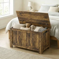 HOMCOM Baú de arrumação com tampa basculante, Caixa de brinquedos com dobradiças de segurança, castanho rústico(m-4)